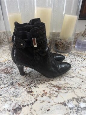 Aquatalia Black Snake-Embossed Ankle Booties with Buckle